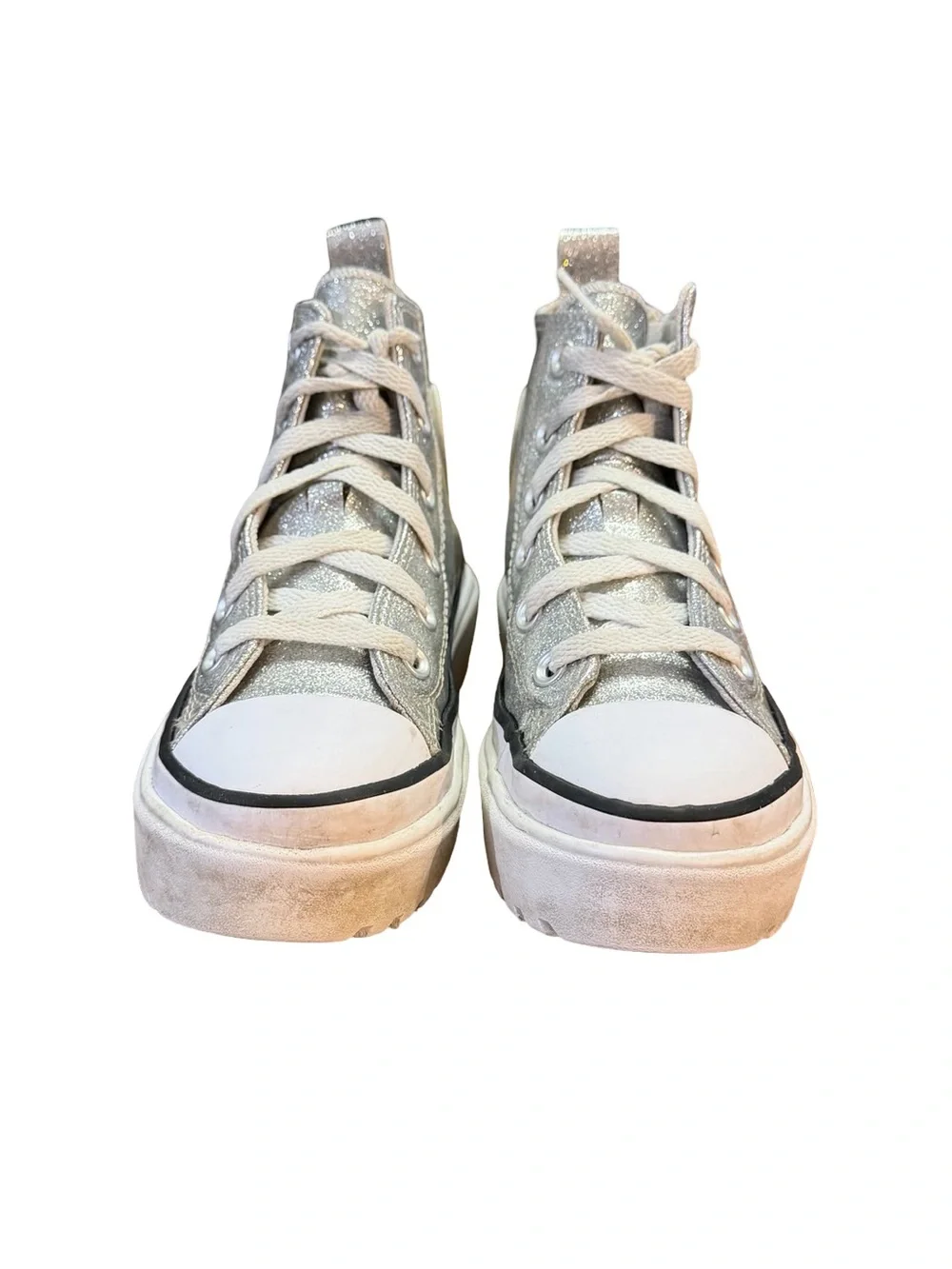 Converse Lugged Lift High Top Silver Glitter Platform Sneakers Zip Kids Size 1.5
